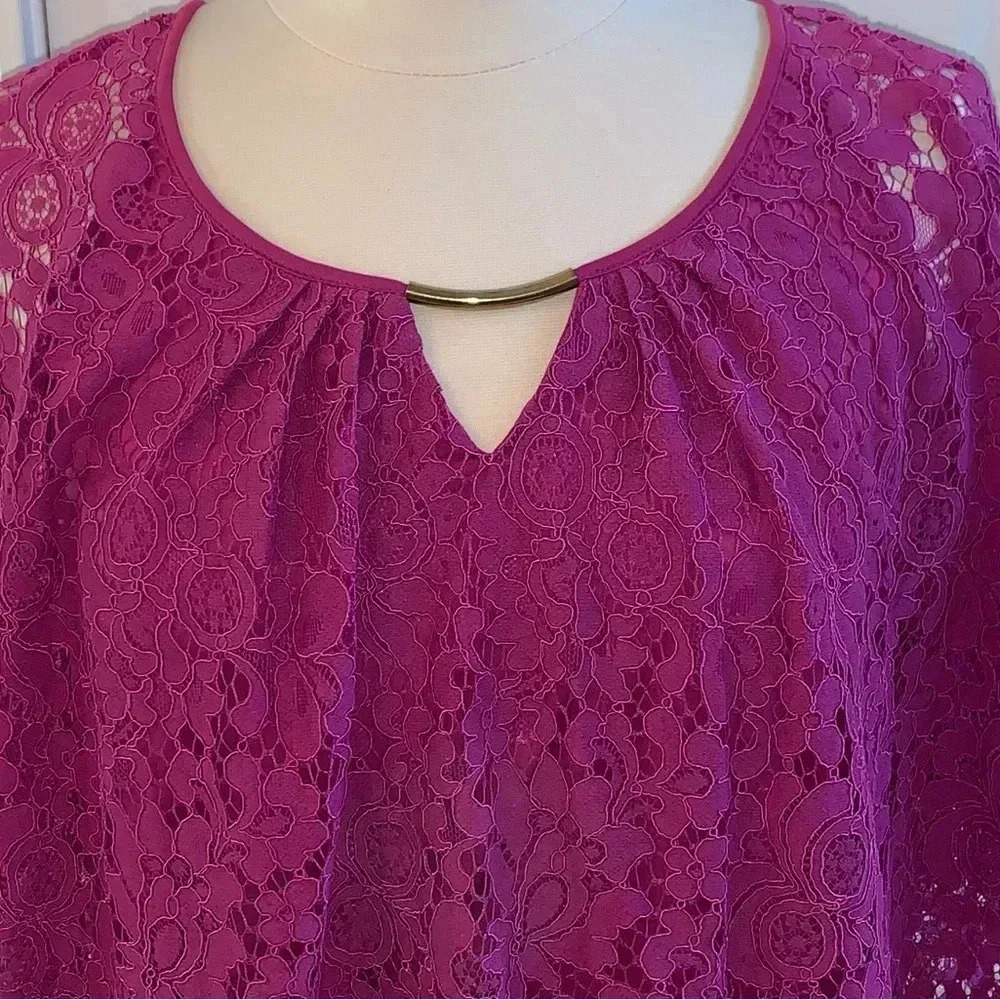 Lace Overlay Batwing Top Plus 1X Blouse Fairy Whimsigoth Purple Simply Emma - Picture 2 of 9